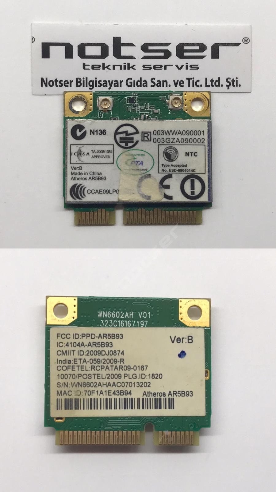 Atheros AR5B93 Kısa Tıp Mini PCI wifi kart