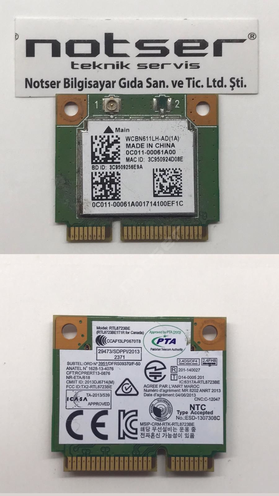 Anatel WCBN611LH-AD(1A) RTL8723BE Kısa Tıp Mini PCI wifi kart