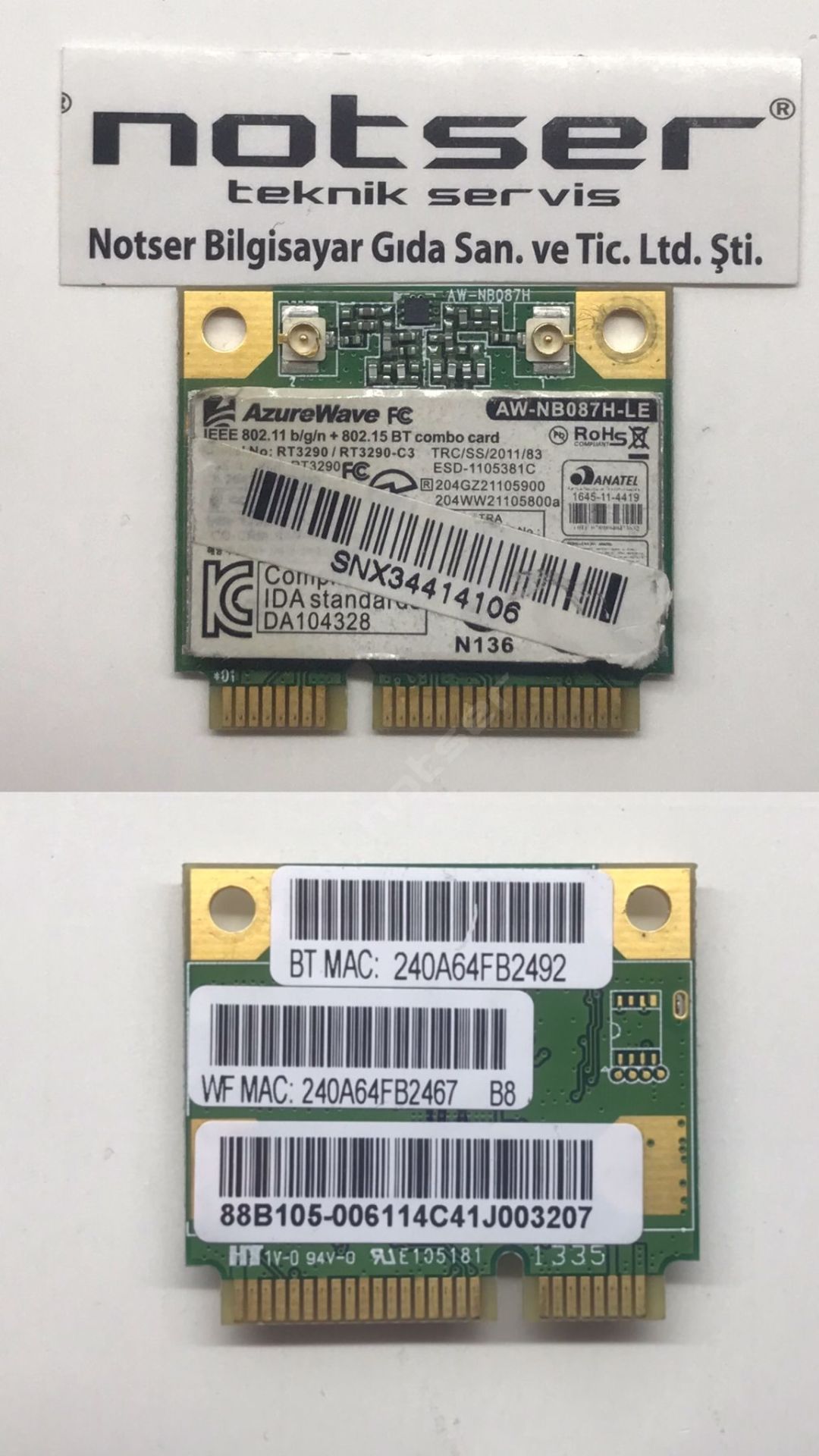 AzureWave AW-NB087H-LE RT3290 Kısa Tıp Mini PCI wifi kart